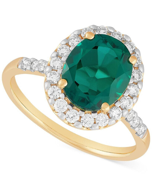 Lab Grown Emerald (2-5/8 ct. t.w.) & Lab Grown Diamond (1/2 ct. t.w.) Oval Halo Ring in 14k Gold
