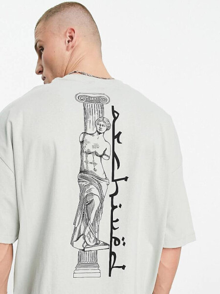 ASOS DESIGN oversized t-shirt in grey with statue spine print