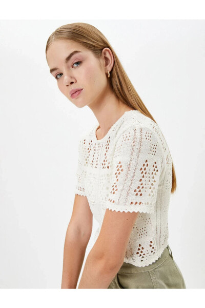 Топ Koton Ajurlu Crop Tee Butterfly