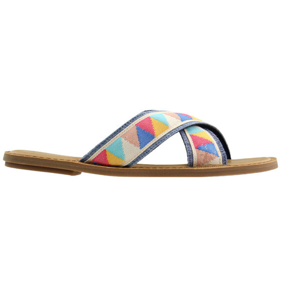 TOMS Viv Geometric Flat Womens Blue, Multi Casual Sandals 10011773