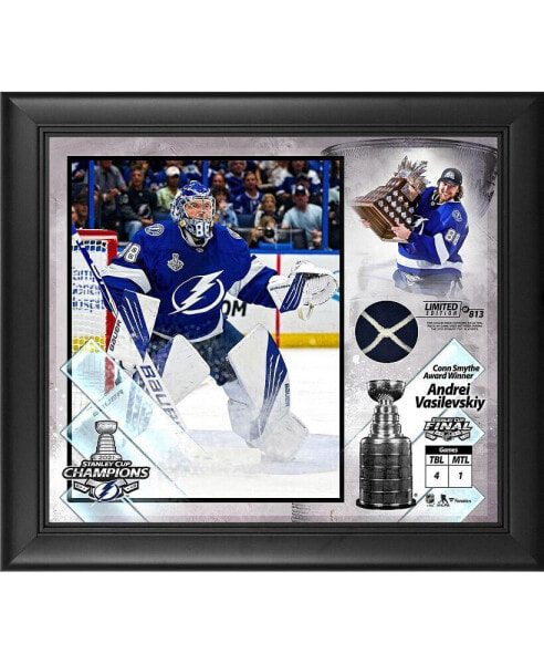 Andrei Vasilevskiy Tampa Bay Lightning 2021 Stanley Cup Champions 15" x 17" Collage with a Piece of Net from the 2021 Stanley Cup - Limited to 813