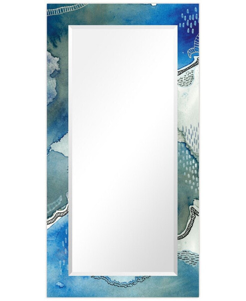 'Subtle Blues' Rectangular On Free Floating Printed Tempered Art Glass Beveled Mirror, 54" x 28"