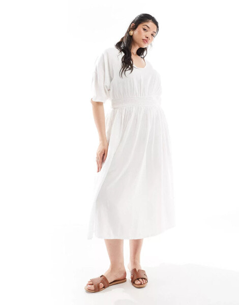 Yours linen look maxi dress in white