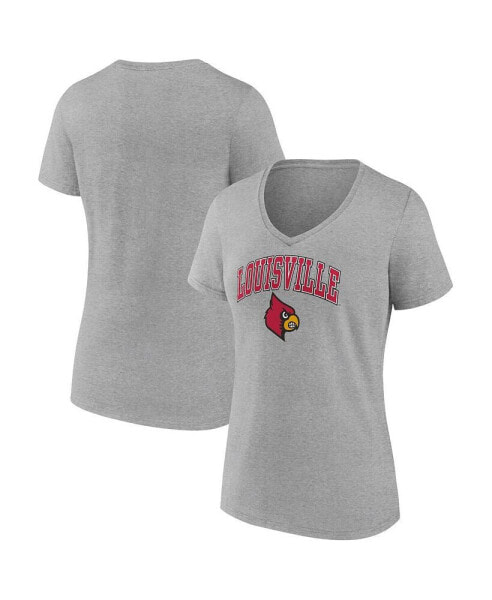 Women's Heather Gray Louisville Cardinals Evergreen Campus V-Neck T-shirt