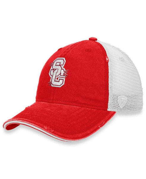 Women's Cardinal, White Distressed USC Trojans Radiant Trucker Snapback Hat