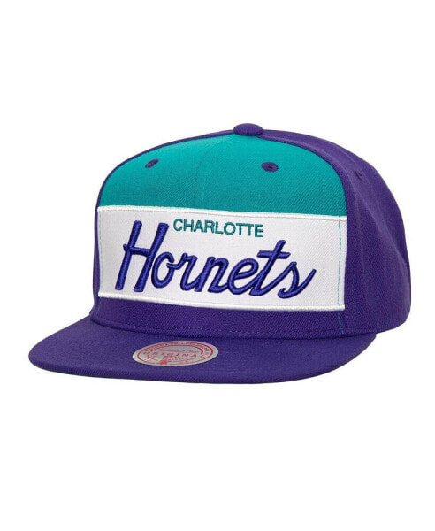 Бейсболка мужская Mitchell&Ness Retro Sport Color Block Script Snapback в белом и фиолетовом цветах для Charlotte Hornets