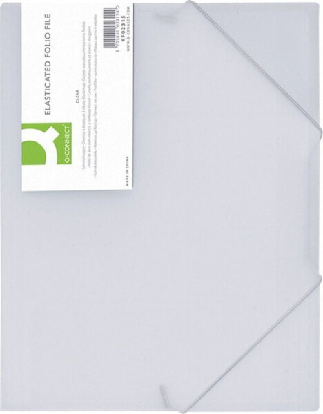 Q-Connect Teczka z gumką PP, A4, 400mikr., 3-skrz., transparentna biała
