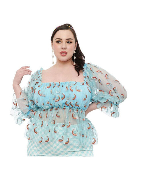 Plus Size 1960s Mesh Ruffle Babydoll Top