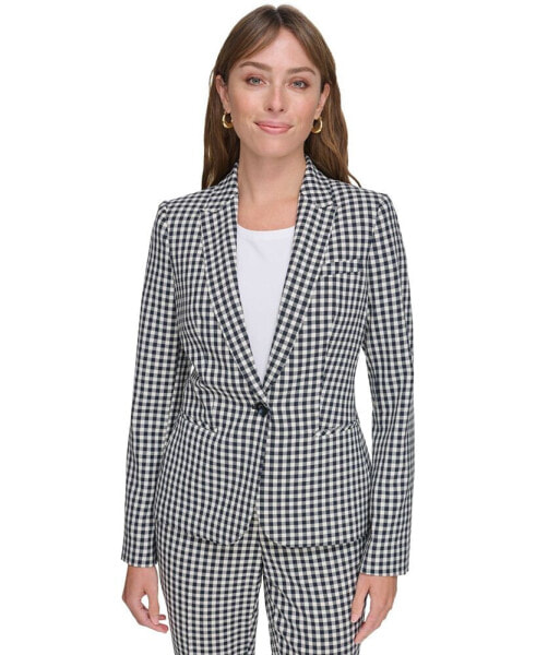 Women's Gingham One-Button Blazer