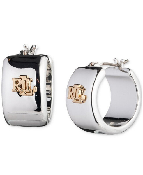 Two-Tone Extra-Small Logo Wide Hoop Earrings, 0.43"