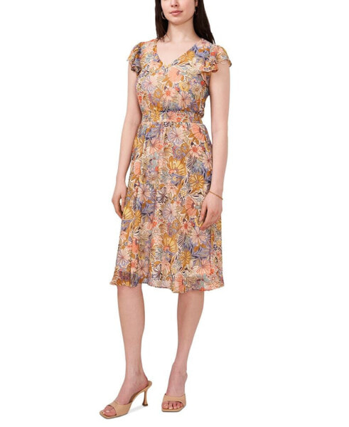 Платье MSK Petite с принтом и расклешенными рукавамиострый V-образный вырез