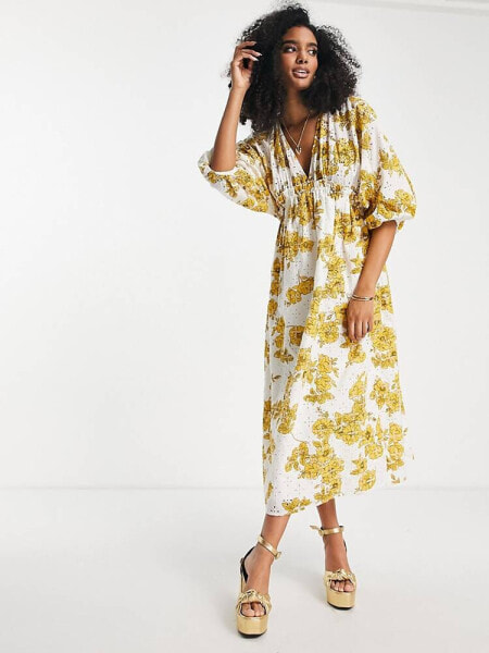 ASOS EDITION gathered waist broderie midi dress in floral print