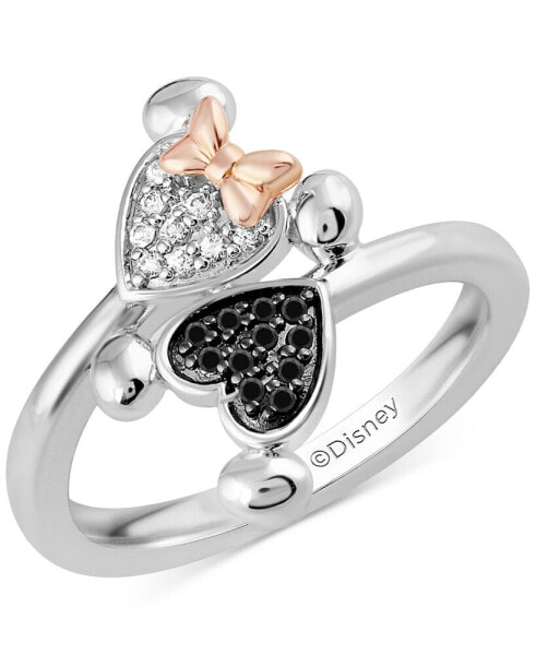Black & White Diamond Minnie & Mickey Mouse Bypass Ring (1/5 ct. t.w.) in Sterling Silver & Rose Gold-Plate