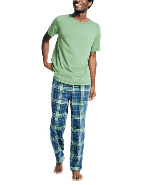 Men's 2-Pc. Classic-Fit Solid T-Shirt & Plaid Flannel Pajama Pants Set