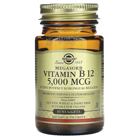 Витамин B12 высокой концентрации Solgar, 5 000 мкг, 30 нугетсов