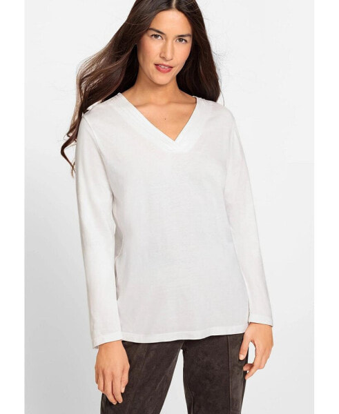 Women's Long Sleeve Solid V-Neck T-Shirt containing TENCEL[TM] Modal