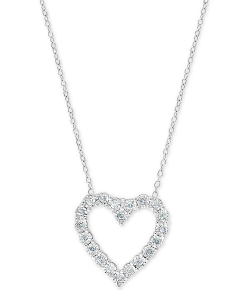 EFFY Collection eFFY® Diamond Heart 18" Pendant Necklace (1/4 ct. t.w.) in Sterling Silver or 14k Gold-Plated Sterling Silver