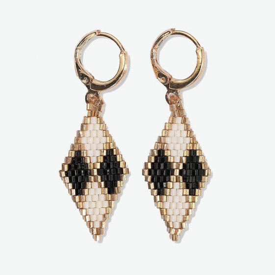 INK + ALLOY Carmen Mini Gold Hoop Diamond Pattern Beaded Drop Earrings