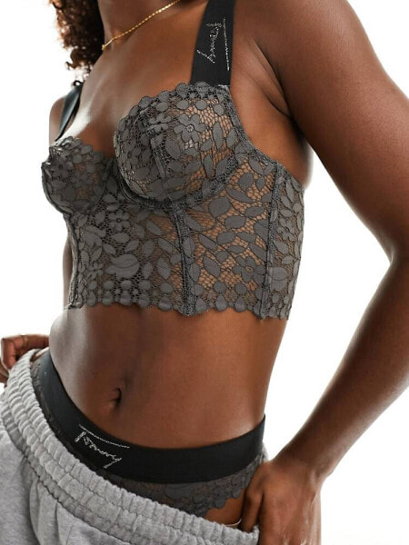 Tommy Jeans Signature lace bustier bra in charcoal grey