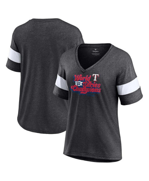 Women's Heather Charcoal Texas Rangers 2023 World Series Champions Appeal Play Tri-Blend V-Neck T-shirt