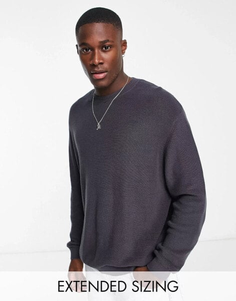 ASOS DESIGN lightweight oversized rib jumper in washed black