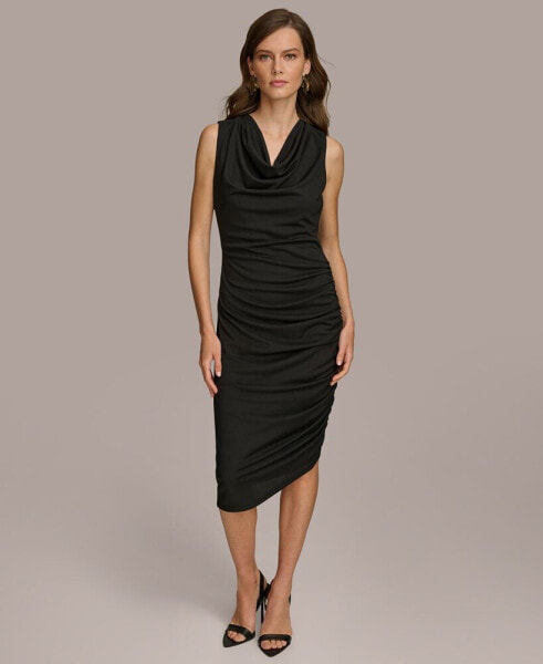 Donna Karan Women's Cowl-Neck Ruched Midi Dress