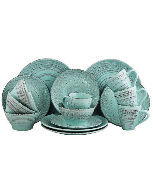 Malibu Waves 16 Piece Dinnerware Set in Turquoise