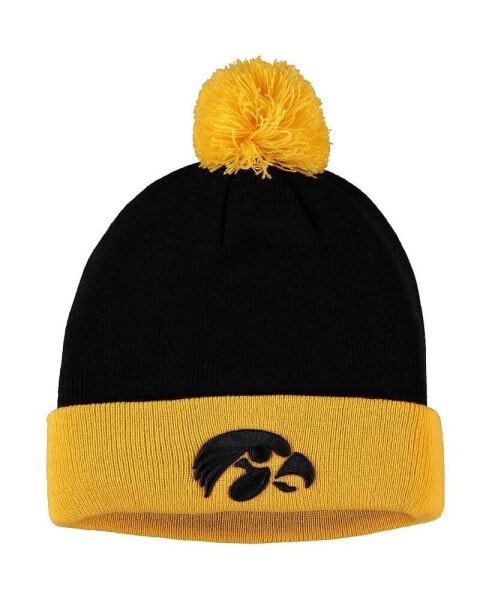 Men's Black and Gold Iowa Hawkeyes Core 2-Tone Cuffed Knit Hat with Pom