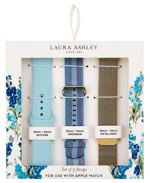 Women's Gold-Tone Mesh, Blue Grosgrain and Blue Silicone Strap Sets Compatible with Apple Watch 38mm, 40mm, 41mm