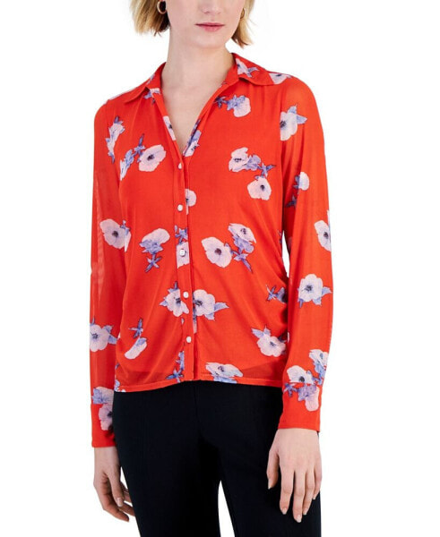 Women's Floral-Print Mesh Shirt, Created for Macy's