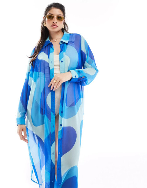 Yours abstract midi beach cover up in blue