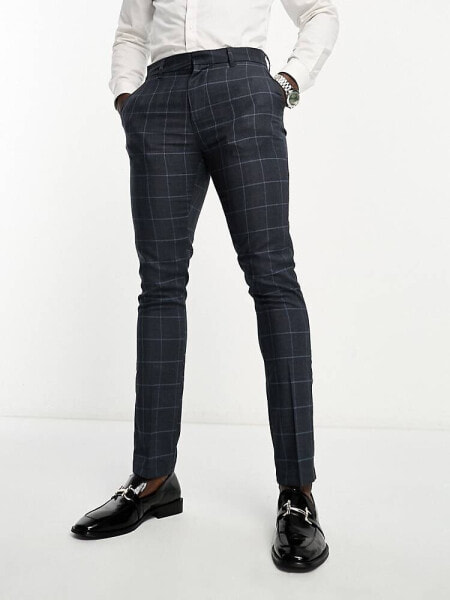 New Look skinny suit trousers in grey & blue check