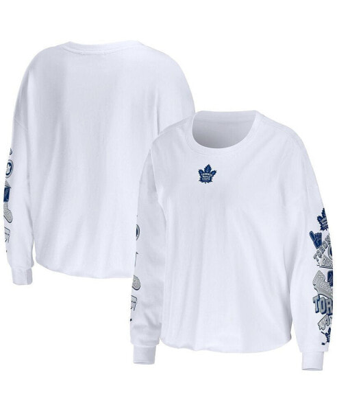 Women's White Toronto Maple Leafs Celebration Cropped Long Sleeve T-shirt