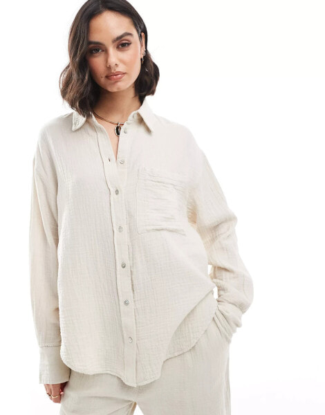 Mango linen look co-ord shirt in light beige