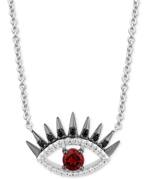 Garnet (1/3 ct. t.w.) & Black and White Diamond (1/6 ct. t.w.) Villains Cruella De Vil Evil Eye Pendant Necklace in Sterling Silver, 16" + 2" extender