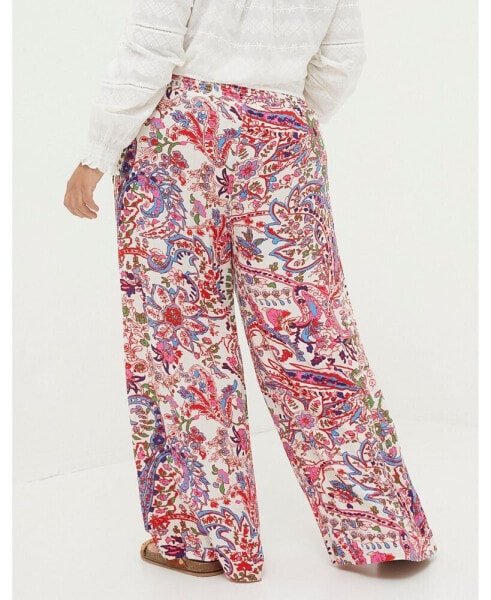 Plus Size Shirred Bright Paisley Palazzo Trousers