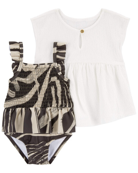 Baby 2-Piece Zebra 1-Piece Swimsuit & Cover-Up Set 6M