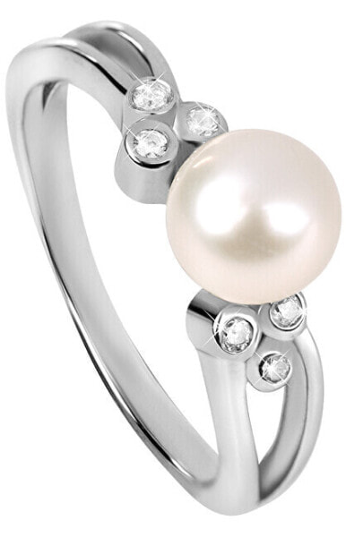 Silver ring with zircons and pearl SC312