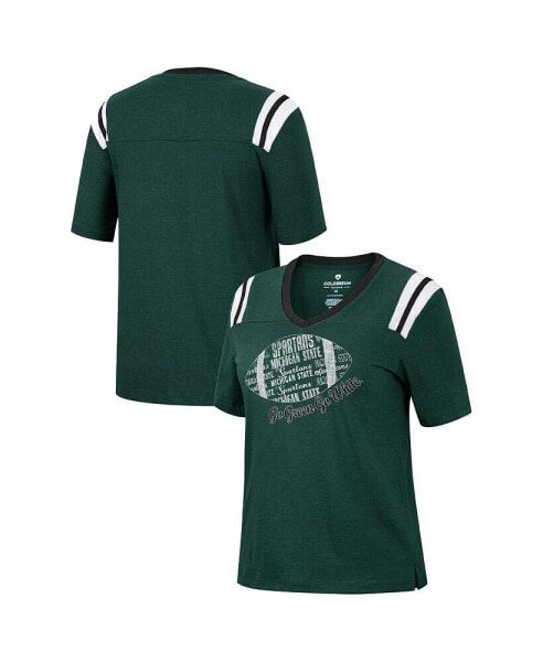 Women's Heathered Green Michigan State Spartans 15 Min Early Football V-Neck T-shirt