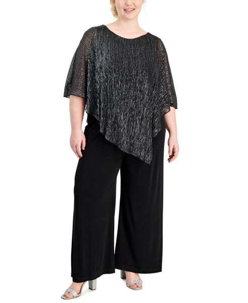 Plus Size Cape-Overlay Wide-Leg Jumpsuit