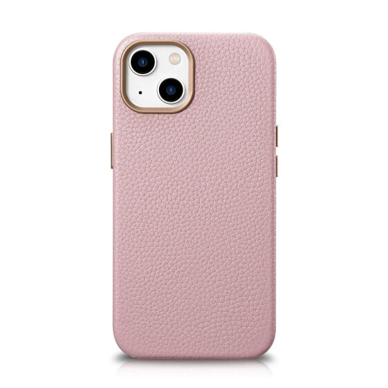 Чехол для iPhone 14 Plus ICARER магнитный с MagSafe Litchi Premium Leather Case розовый