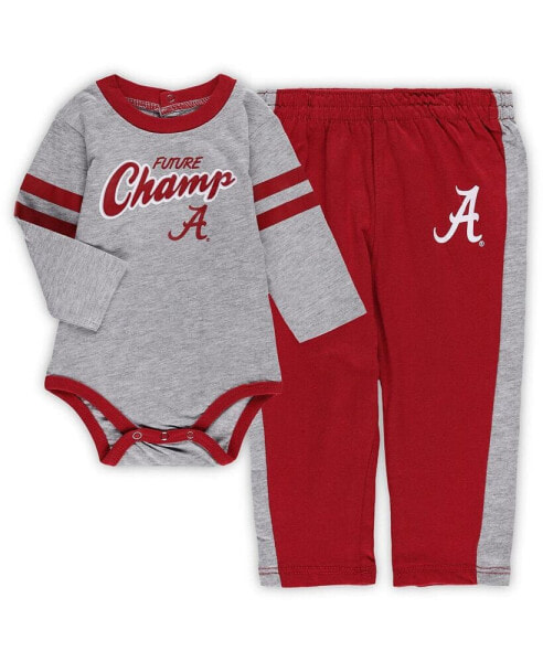 Infant Boys and Girls Crimson, Gray Alabama Crimson Tide Little Kicker Long Sleeve Bodysuit and Sweatpants Set