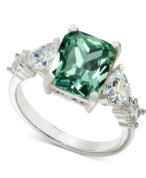 Silver-Tone Green Crystal & Cubic Zirconia Multi-Stone Ring, Created for Macy's