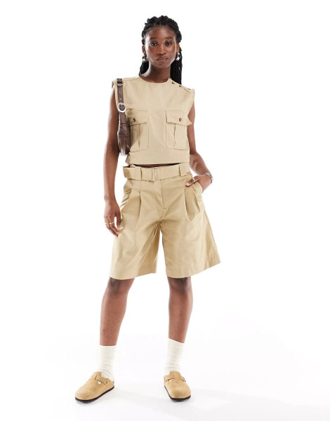 Mango bermuda co-ord shorts in tan