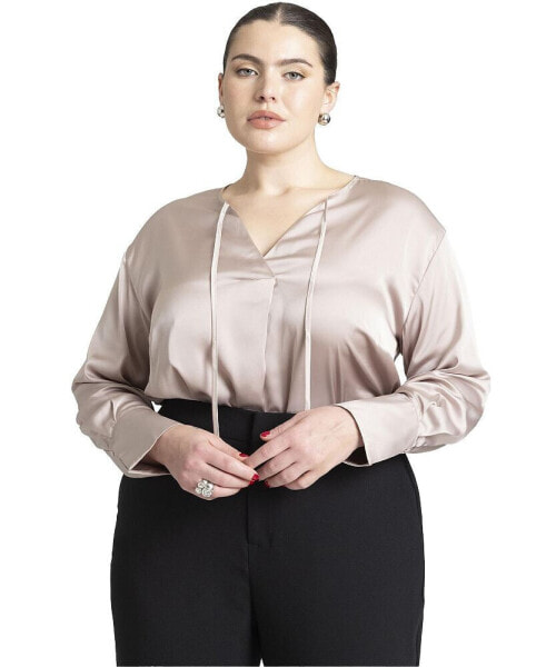 Plus Size Tie Neckline Satin Blouse