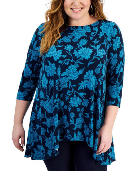 Plus Size Elena 3/4-Sleeve Swing Top, Created for Macy's