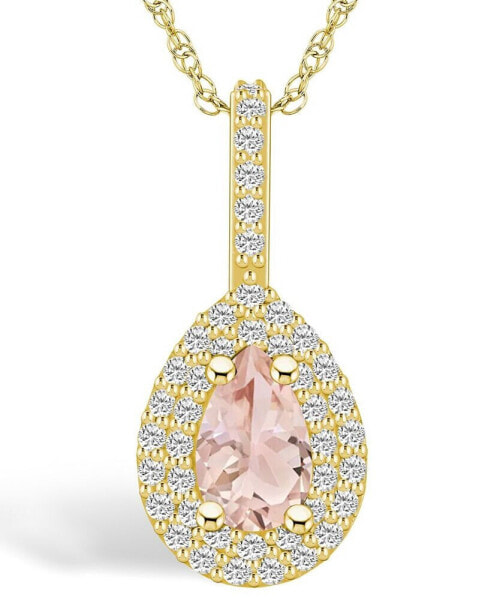 Morganite (3/4 Ct. T.W.) and Diamond (3/8 Ct. T.W.) Halo Pendant Necklace in 14K Yellow Gold