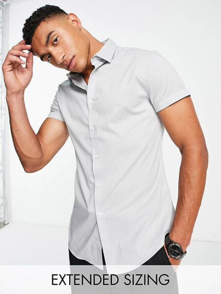 ASOS DESIGN stretch slim fit work shirt in grey