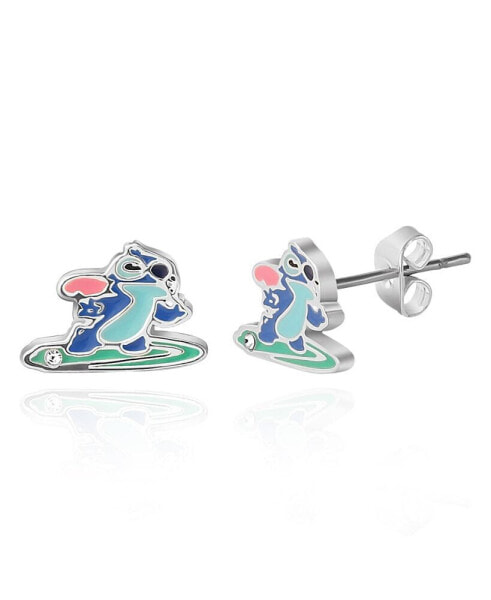 Lilo and Stitch Silver Plated Surfing Stud Earrings