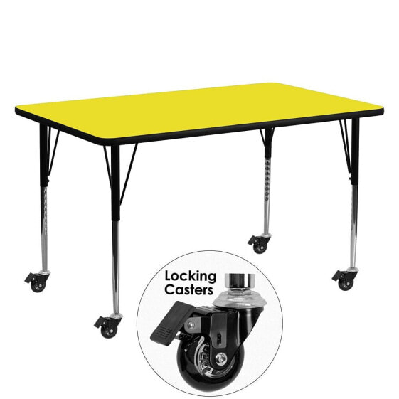 Mobile 24''W X 60''L Rectangular Yellow Hp Laminate Activity Table - Standard Height Adjustable Legs